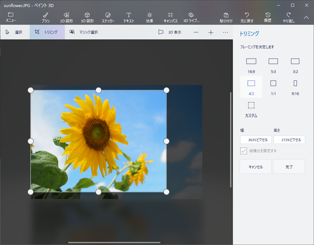 フレーミング枠の拡縮や移動